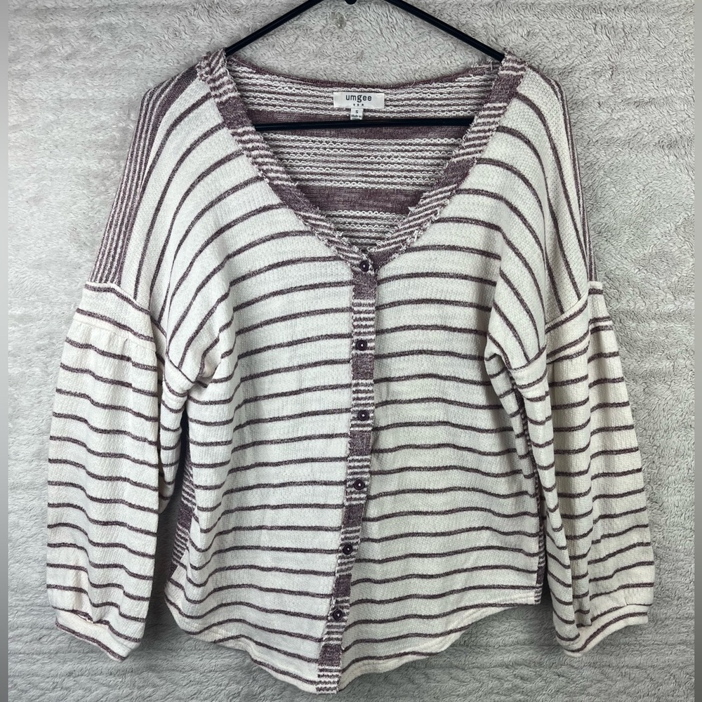 UMGEE Boho Oversized Tunic Top Small Button Down V-Neck Balloon Sleeves